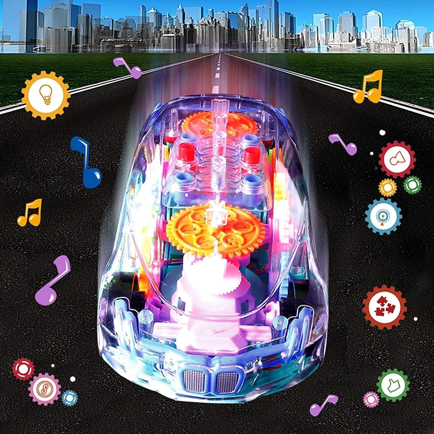 Automatic 360 Degree Rotating Transparent Gear Concept Car with Musical and 3D Flashing Lights Toy for Kids Boys & Girls (Multicolor / Battery Not Included) Automatic 360 Degree Rotating Transparent Gear Concept Car with Musical and 3D Flashing Lights Toy for Kids Boys & Girls (Multicolor / Battery Not Included)